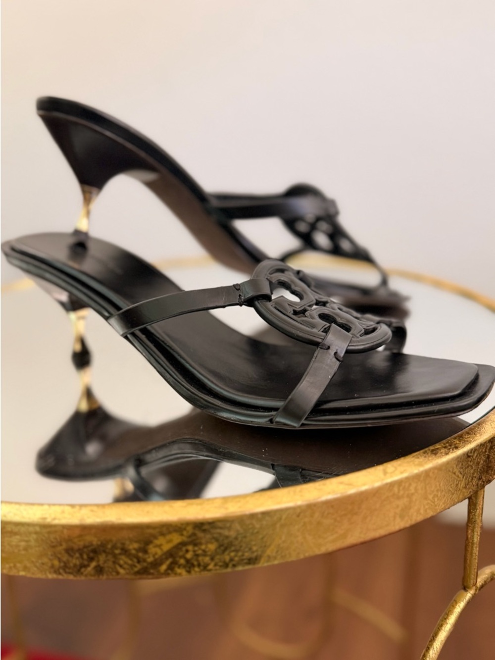 Tory Burch Black Logo-Emblem Heeled Sandals Size 9US